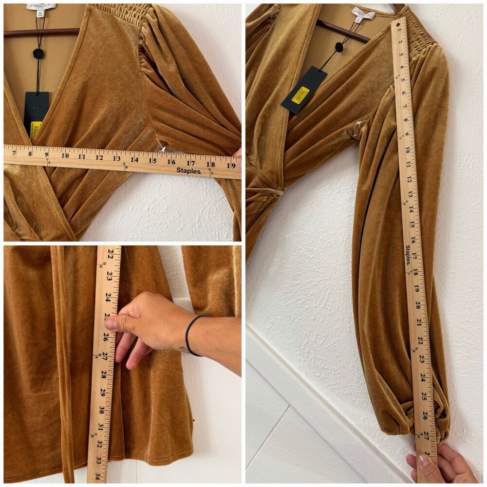 Gianni Bini Velvet Wrap Dress XS Marigold Long Sleeve Mini NWT MSRP $139 - Picture 5 of 9